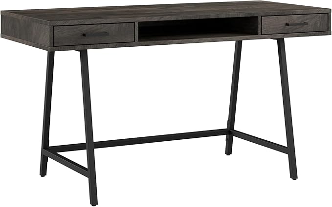 Bush Furniture Steele 54W Writing Desk with Storage in Dark Gray Hickory | Large Wooden Computer Table for Home Office Workspace