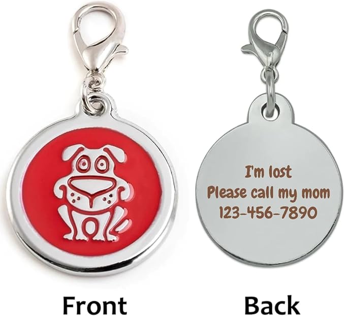 Personalized Funky Dog Design Pet ID Tags with Quick Tag Clip - Happy pet ID Tags, Puppy Name tag, Custom Laser Engraved pet Tags (Dog-Round-Small: Red)