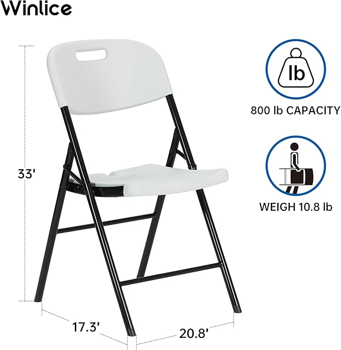 40 Pack Thicker 800 LBS White Folding Chairs, Commercial Grade Folding Chair, Foldable Chairs for Events