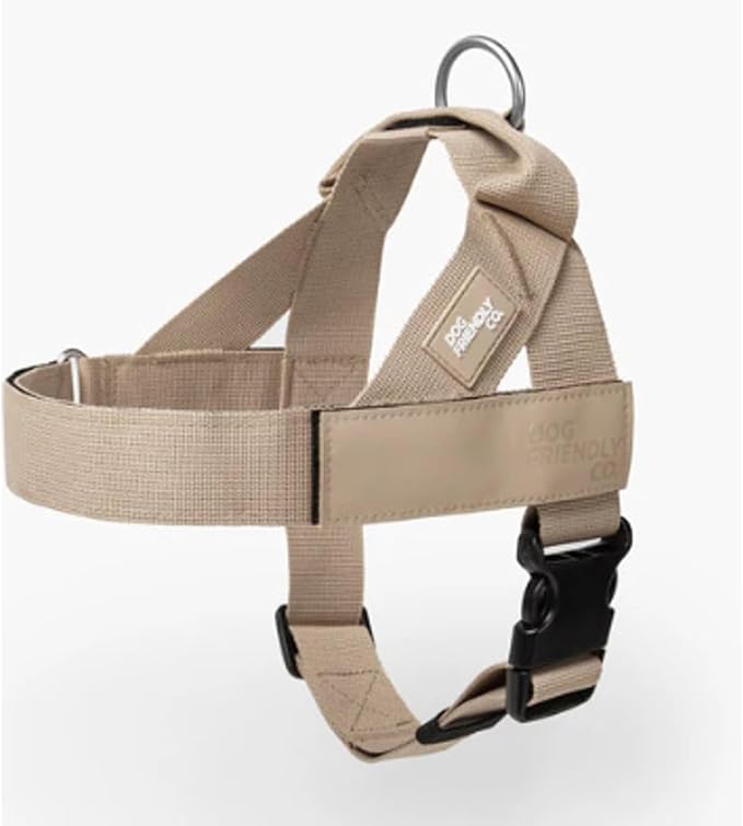 Dog Friendly Co. Dog Harness for Medium Sized Dogs (Brown, Medium) | One Click Buckle, Chafe Resistant Webbing, Adjustable Neck & Chest, and Heavy Duty D-Ring, Sturdy Comfortable and Easy to Use