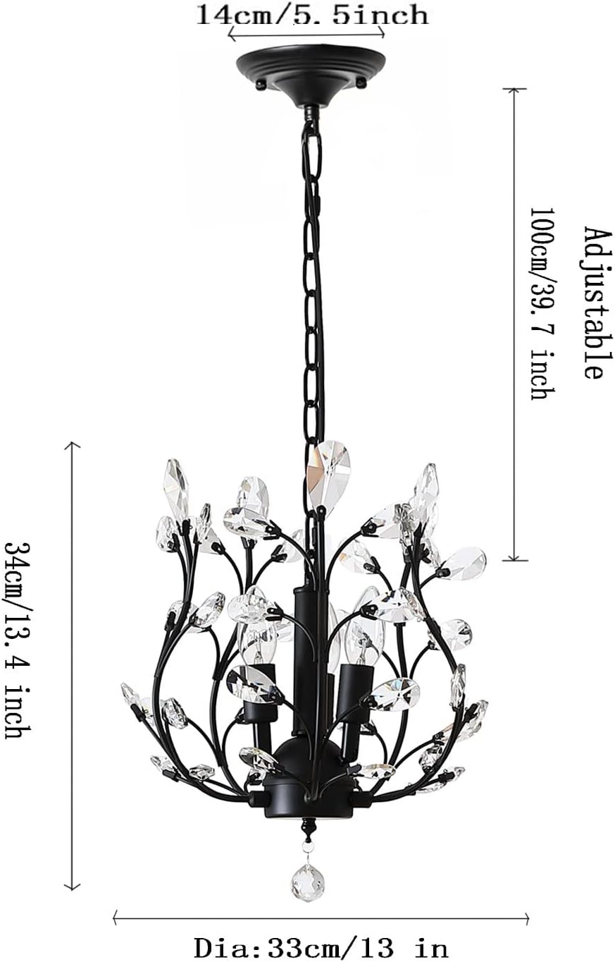 Ganeed Vintage K9 Clear Crystal Chandeliers,Ceiling Lighting,Pendant Lighting Flush Mounted Fixture with 3 Light for Living Room Dinning Room Restaurant Porch Hallway (Black)