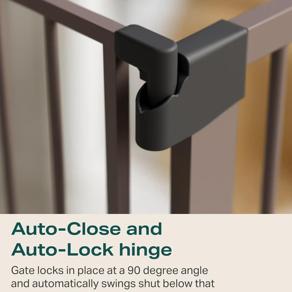 Cumbor 29.7-48" Baby Gate for Stairs, Mom's Choice Awards Winner-Dog Gate for Doorways, Auto Close Safety Pet Gate for Dogs Indoor, Easy Install Pressure Mounted Child Gate with Walk Thru Door, Brown