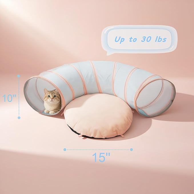 Mesh Cat Tunnel Bed with 20 Cat Toys, Collapsible Play Tunnel for Indoor Cats,Visible Cat Tube for Kitten Puppy