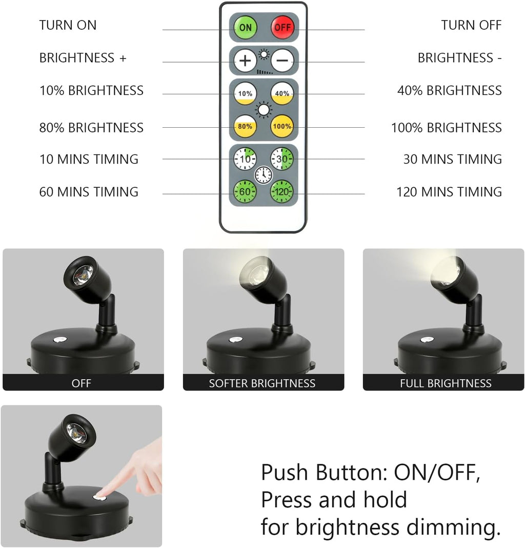 Cordless Spotlight Battery Operated, LED Plant Light, Dimmable Accent Light with Remote, Indoor Display Up Lighting for Picture Photo Tree Dartboard Wall Decor Painting Artwork Portrait