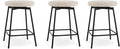 Swivel Bar Stools Set of 3, 24" Counter Height Bar Stool, Backless Barstools with Faux Leather Upholstered Seat&Sturdy Wood Legs for Kitchen Island, Beige