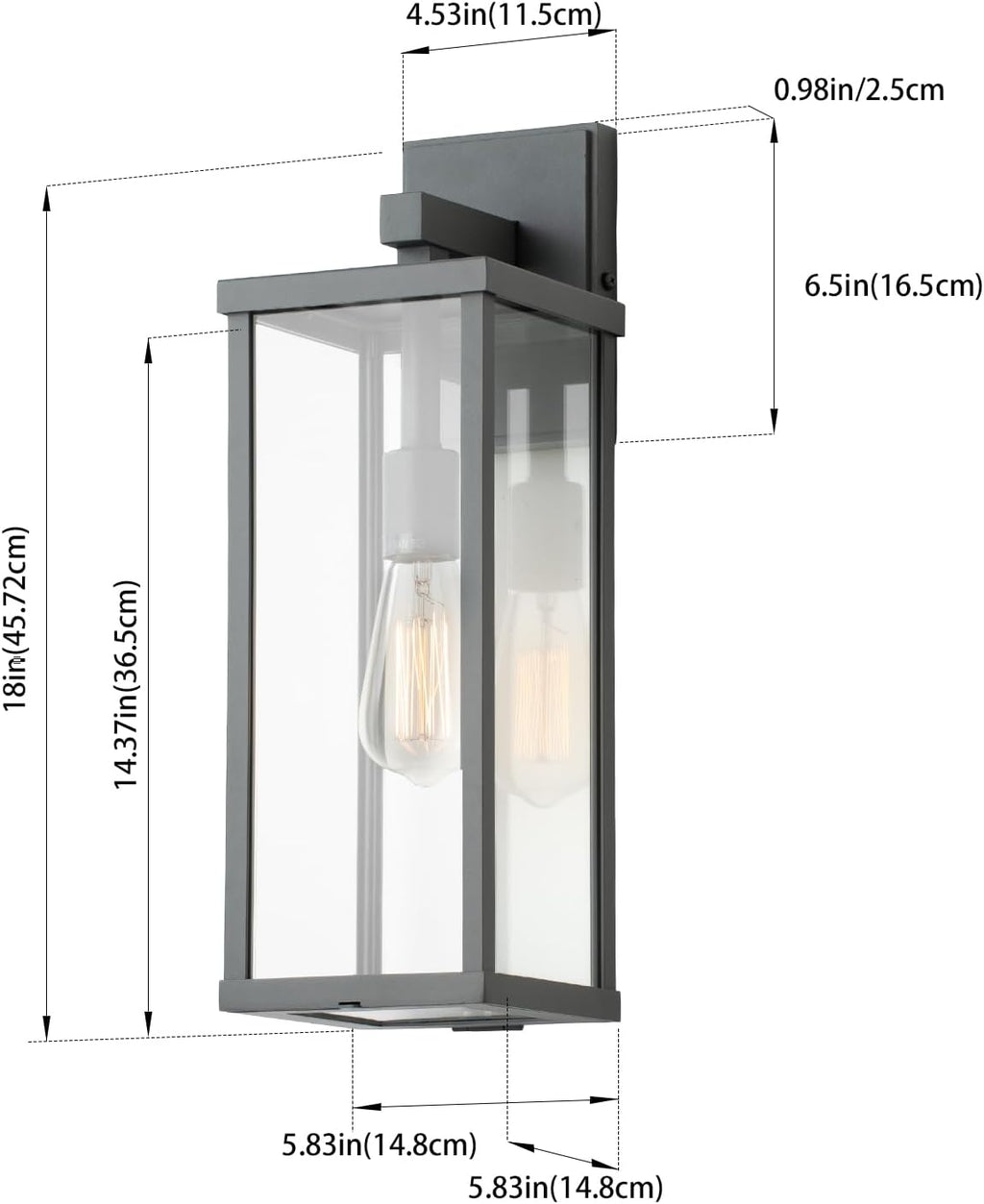 mirrea 18" Classic Outdoor Wall Sconce 1 Light in Matte Gray Rectangular Metal Frame and Clear Glass Shade Waterproof Porch Light Patio Light Pack of 2