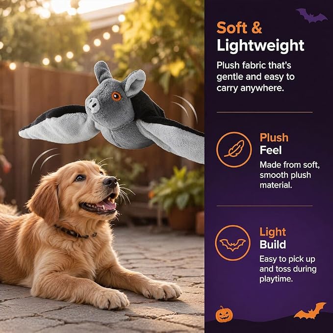Flapping Bat Dog Toy, Flying Bat Toy for Dogs & Cat with Chirping & Flapping Wings, Interactive Rechargeable Bat Toy, Hanging Solo Play & Wand Compatible，2PCS