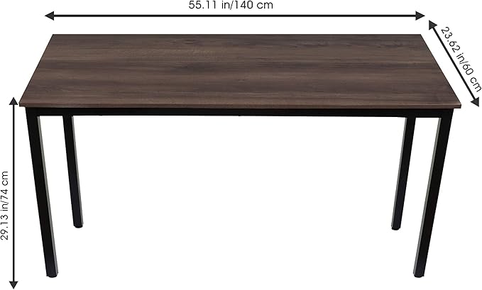 55 inch Large Computer Desk Wood, Modern Simple Style Desk for Home Office, Bedroom, Study Student Writing Desk, Small Spaces, Black Metal Frame, Walnut Top