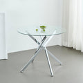 36" Round Glass Dining Table Modern Kitchen Glass Top Table for 4 with Silver Chrome Metal Legs, Clear Dining Table Kitchen Table for Home Office Dining Room