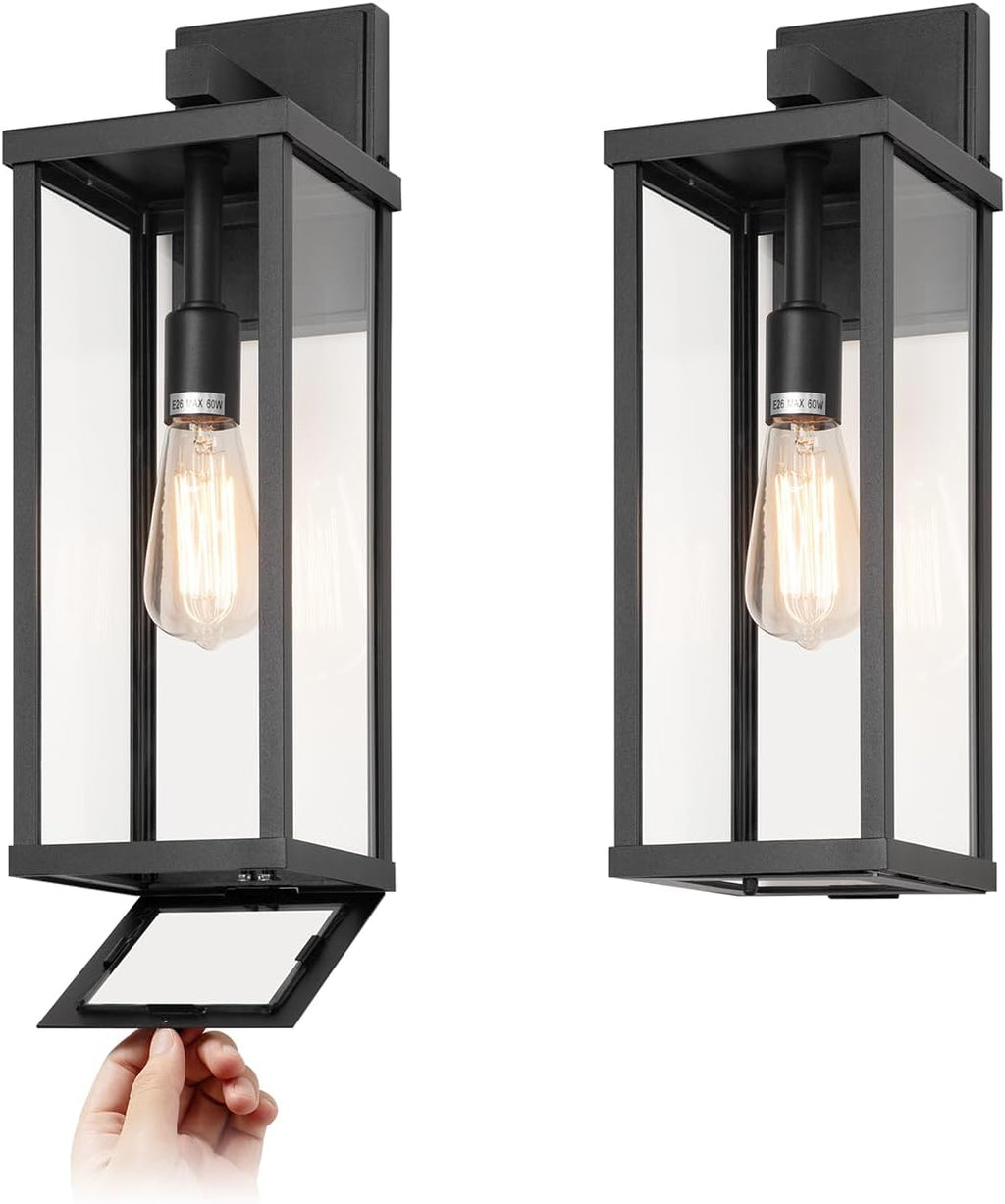 mirrea 18" Classic Outdoor Wall Sconce 1 Light in Matte Black Rectangular Metal Frame and Clear Glass Shade Waterproof Porch Light Patio Light Pack of 2