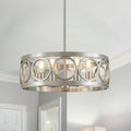 XINGQI 6-Light Modern Farmhouse Chandelier Brushed Nickel, 21.7'' Drum Ceiling Light Fixture for Living Dining Room Over Table with Round Metal Shade Pendant Lighting