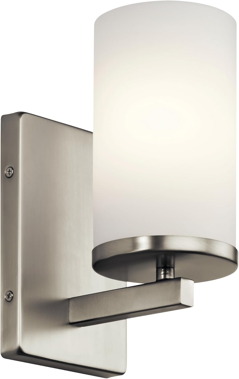 Kichler Crosby 9.25" Wall Sconce in Brushed Nickel, 1-Light Contemporary Hallway or Bathroom Light with Satin Etched Cased Opal Glass, (9.25" H x 4.5" W), 45495NI