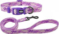 Dog Collar Leash Set, Camouflage Pattern, Polyester Material, Adjustable Collar and 5ft Matching Leash, for Puppy Dogs.(XS, Purple Camo)