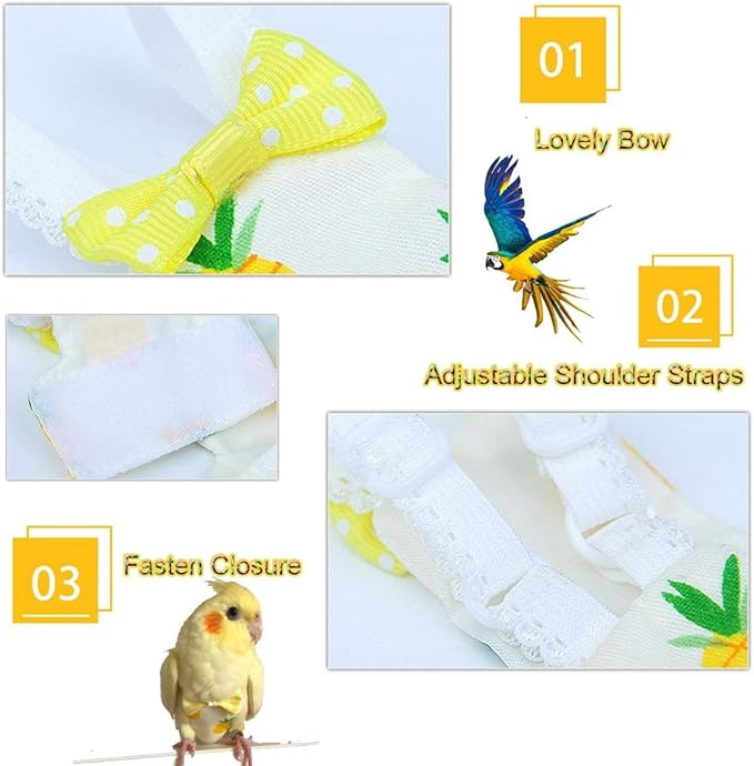 Diaper Flight Suite Liners for Birds Protective Nappy with Waterproof Inner Layer Cute Urine Wet Suit for Parrot Macaw African Budgies Conure Monk Parakeet (XS,Yellow)