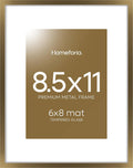 Homeforia 8.5x11 Picture Frame Bronze, High End Metal Brass Frame 8.5 x 11 with Mat 6 by 8 Photo, 11x8.5 Frames Matted to 6x8 Print, 8.5by11 Wall or Tabletop Frames, Tempered Glass, Wall Kit, Set of 1