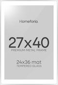Homeforia Silver 27x40 Poster Frame, Metal Picture Frame with 24x36 Mat, Tempered Glass, Wall Hook Included, Set of 1
