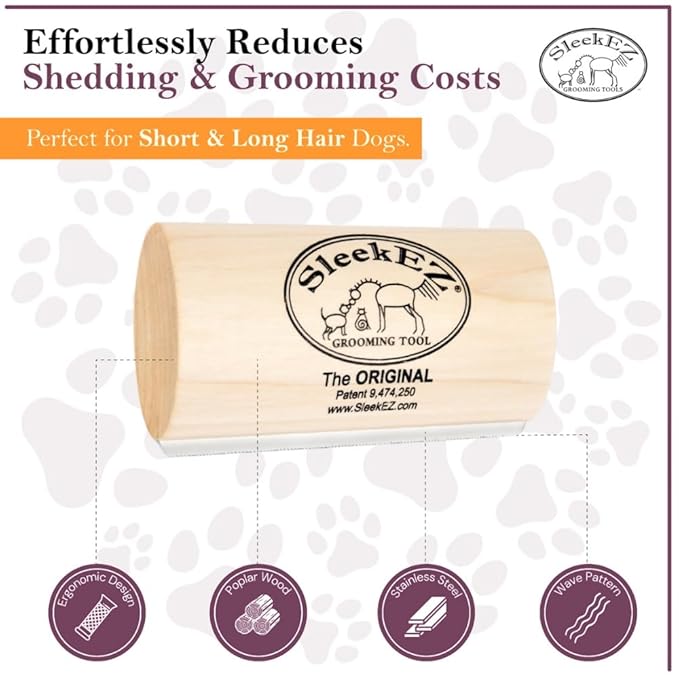 SleekEZ Dog Brush for Shedding & Dog Grooming Supplies | Pet Hair Removal Tool | Great For All Fur Types | For Short, Medium, & Long Hair Pets | Reduces Shedding by 95% | Made in USA | 5 inch