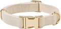 Soft Cotton Hemp Dog Collar with Metal Buckle Adjustable Tweed Dog Collars for Small Medium Large Dogs(Beige,Large)