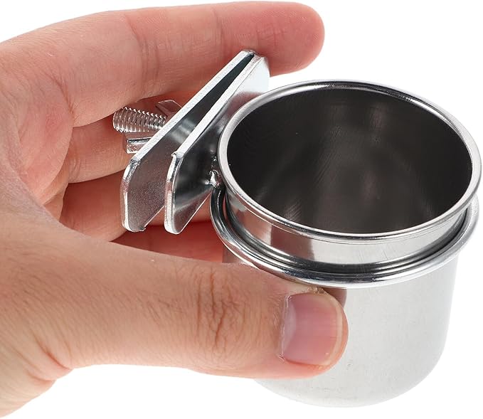 GLEAVI 2pcs Stainless Steel Bird Food Bowls with Clamp Holder, 4.4cm 5.5cm Coop Cup Bird Feeder for Parrot Cage Accessories, Suitable for Cockatiel Budgie Parakeet Feeding