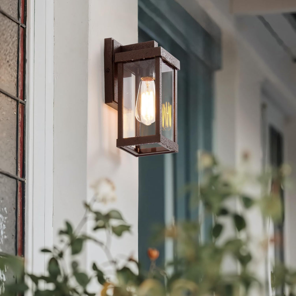 mirrea 11" Classic Outdoor Wall Sconce 1 Light in Oil Rubbed Bronze Rectangular Metal Frame and Clear Glass Shade Waterproof Porch Light Patio Light Pack of 2