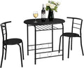 VINGLI 3 Piece Dining Set,Small Kitchen Table Set for 2,Breakfast Table Set,Kitchen Wooden Table and 2 Chairs for Small Space/Dining Room/Apartment,Metal Frame,Wine Rack,Black