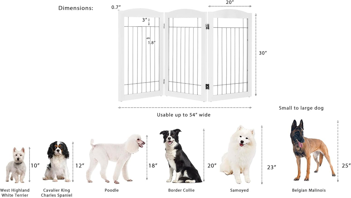 Spirich Freestanding Wire Pet Gate for Dogs, Tall Dog Gate for The Houes, Doorway, Stairs, Pet Puppy Safety Gate with Sliver Wire 60 Inches Extra Wide, 30 Inches Tall, 3 Panels, White