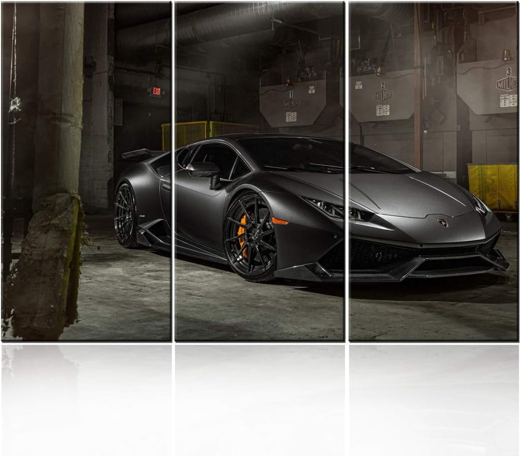 TUMOVO Big 3 Piece Set of Black Car Canvas Wall Art/Canvas Print Poster Picture / LP610-4 Sports Car Wall Painting on Canvas/Home Wall Decoration on Canvas - 40 x 20inch x 3 Panels