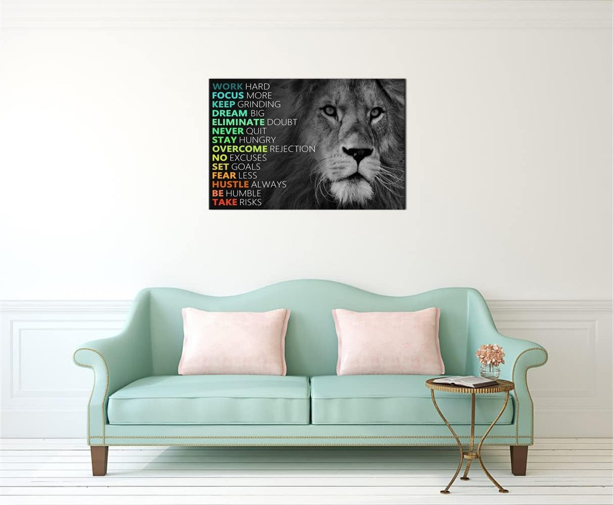Motivational Poster for Office Lion Inspirational Canvas Wall Art Lion Inspiring Canvas Prints Artwork for Living Room Modern Home Decor Painting Stretched and Framed Ready to Hang [36''Wx 24''H]