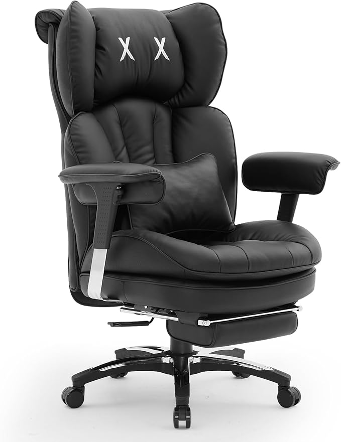 Efomao Big and Tall Office Chair 400lbs, Ergonomic High Back Executive Office Chair with Footrest, Wide Computer Desk Chair for Home Office, Comfortable PU Leather Heavy Duty Chair，Black