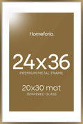 Homeforia 24x36 Picture Frame Bronze, High End Metal 24 x 36 Large Poster Frames with Mat 20 by 30 Photo, 24x36 Brass Frame Matted to 20x30 Print, 36x24 Thin Frames, Tempered Glass, Wall Kit, Set of 1
