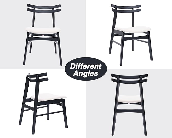 VESCASA 5-Piece Dining Set, 59" L Black Rectangle Wood Dining Table with 4 Curved Back Chenille Beige Wood Dining Chairs for Dining Room, Kitchen, Restaurant, Dining Set for 4