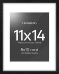 Homeforia 11x14 Picture Frame Black Wood, High End Oak 11x14 Poster Frames with Mat 8x10, 11 x 14 Wooden Frame Matted to 8 x 10 inch Photo, 14x11 Thin Hanging Frame, Tempered Glass, Wall Kit, Set of 1