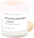 Sweet Water Decor Wildflowers and Salt Soy Candle - Jasmine, Rosemary, Sea Salt, and Honey Scented Spring Candle for Home - 11oz Jar Candle with Wood Lid, 50+ Hour Burn Time, Made in The USA