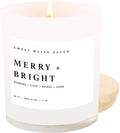 Sweet Water Decor Merry and Bright Soy Christmas Candle - Bayberry, Clove, Nutmeg, and Cedar Scented Holiday Candles for Home - 11oz White Jar + Wood Lid, 50+ Hour Burn Time, Made in The USA