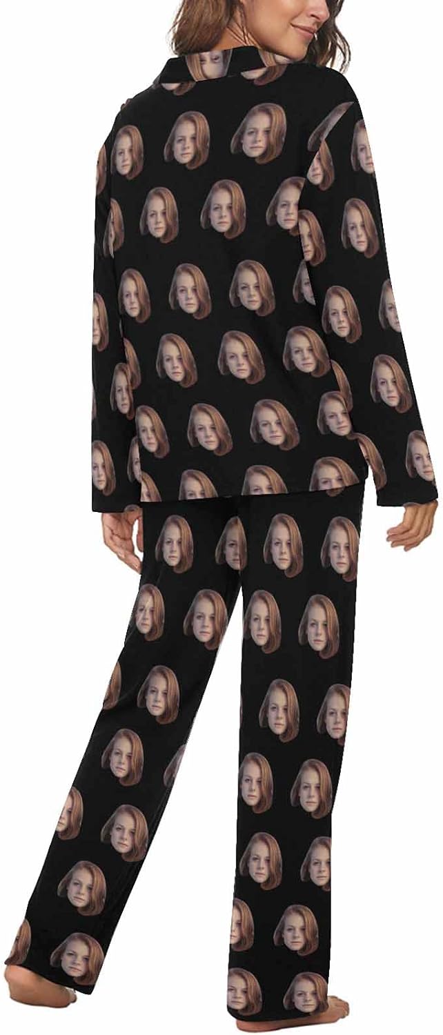 MyPupSocks Custom Face Pajamas for Women Set, Personalized Photo Long Sleepwear XS-XXL