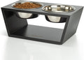 Elevated Dog Bowl Stand- 7" Raised Dog Bowl for Medium Dogs. Pet Feeder with Four Stainless Steel Bowls (Black)