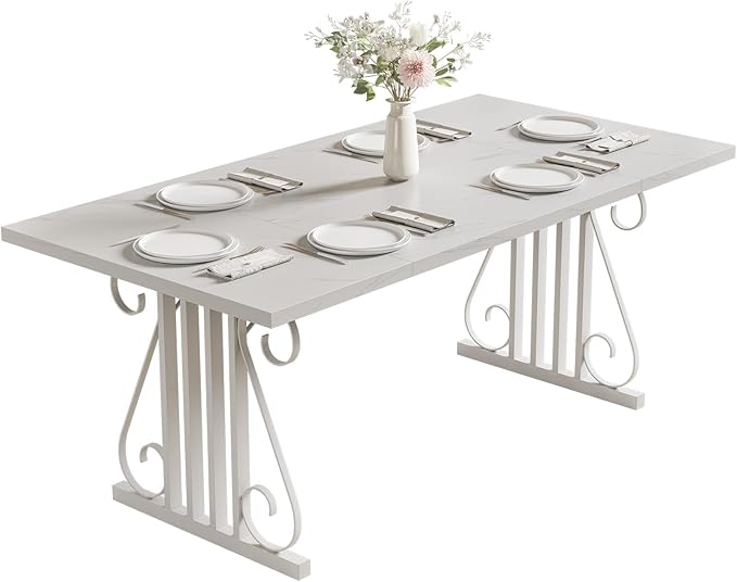 Dining Table for 4-6 People, 70.87'' Rectangular Dinner Table Modern Artistic Openwork Metal Legs for Dining Room, Kitchen, Living Room