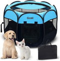 Goozii Dog Playpen for Large Dogs Portable Collapsible, Indoor Outdoor Cat Pet Puppy Exercise Play Pen Tent Crate Cage with Zipper Door Top Cover Floor for Camping (Large Size, Blue)
