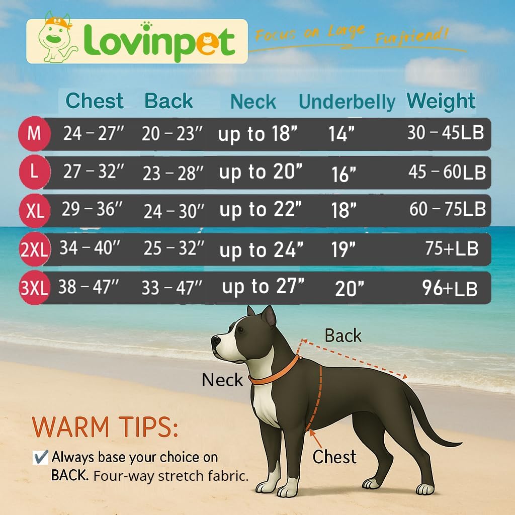 LovinPet Dog Pajamas Large Sized Dog, Anti Licking, Recovery Suit, Lightweight Jurassic Knit, UV for Large Dogs/XXL