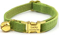 Personalized Cat Collars with Bells Custom Cat Collar with Name Tag Cute Soft Small Cat Collar for Boy and Girl Cats Kitten (Matcha Green)