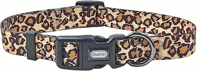 Dog Collar Leash Set, Leopard Pattern, Polyester Material, Adjustable Collar and 5ft Matching Leash, for Small Dogs.(S, Brown Leopard)