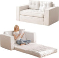 YOSHOOT Loveseat Sleeper Sofa,55" Convertible Sofa Bed Couch Futon Couches for Living Room,3-in-1 Pull Out Floor Couch with Backrest and Pillows, White