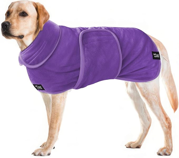 Tuff Pupper Fast Drying Dog Bath Robe | 800 GSM Plush Dog Towel Bathrobe/Dressing Gown | Super Absorbent Pet/Puppy Bathrobe | Adjustable Hood & Belly Strap | Super Soft | Fast Drying (XL, Purple)