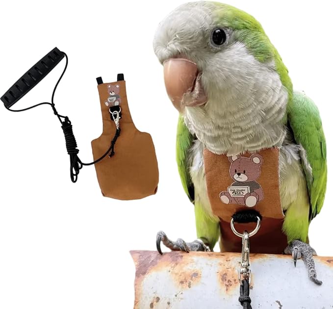 Bird Diaper Harness Flight Suit Clothes, Parrot Flight Suit with Leash for Parrot, Bird Flying Clothes with Rope and Handle for Outdoor Activities Training (Green-cheeked Conure,with Leash)