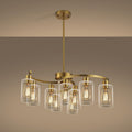 9-Light Gold Glass Chandelier, Adjustable Height Dining Room Light Fixtures Over Table, Contemporary Hanging Chandelier for Kitchen Island Living Room Foyer Office, Clear Glass Shade