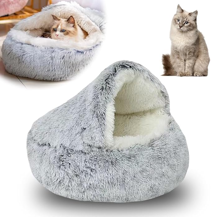 Lapcatz Nest Bed, 2026 Upgraded Cat Beds for Indoor Cats, Portable Fluffy Pet Bed, Durable Covered Cat Bed for Indoor Use, Soft Puppy Bed for Pet Owners (Grey, Medium)