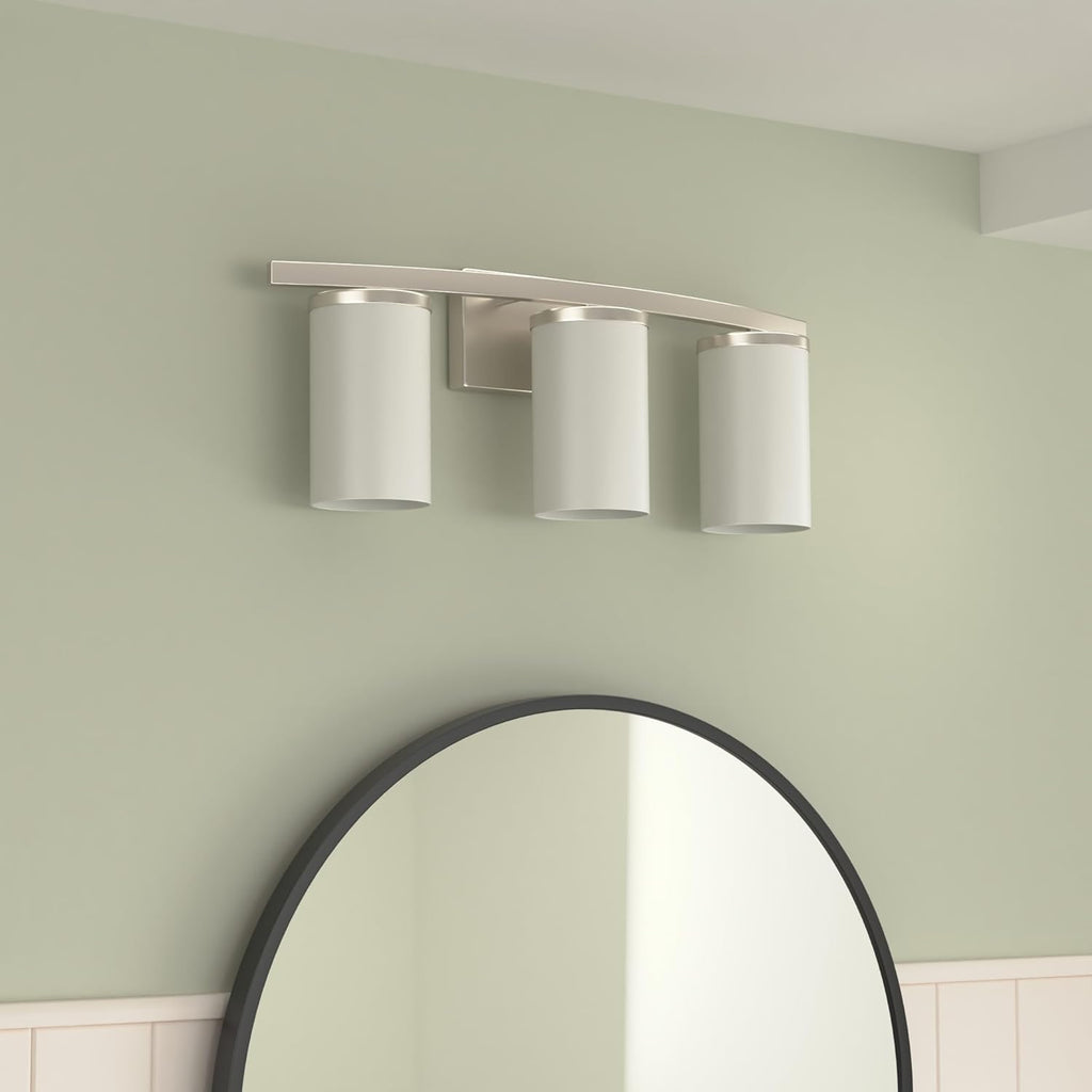 Kichler Crosby 23" Vanity Light in Brushed Nickel, 3-Light Contemporary Bathroom Light with Satin Etched Cased Opal Glass, (23" L x 8.75" H), 45497NI