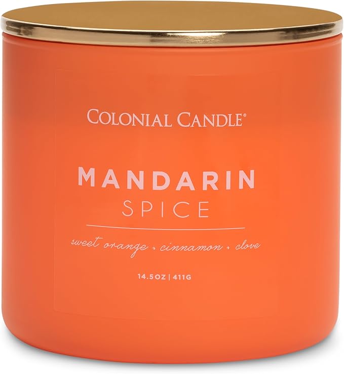 Colonial Candle Pop of Color Mandarin Spice 14.5 Oz Scented Matt Glass Jar Candle, Three Premium Cotton Wicks