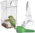 Automatic No Mess Bird Feeder and Water Dispenser Set, Acrylic Food Container and Drinker Bowl for Parrot Cage, Easy Clean Accessories for Parakeets Cockatiels Lovebirds and Other Small Pets