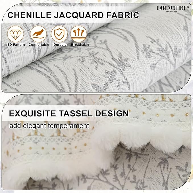 HANDONTIME Floral Chenille Couch Cover for Pets – Plush Fringed Edges, Washable & Non-Slip Sofa Protector, Pet-Friendly Dog Bed Cover for Couches and Sectionals (Light Grey,35.4" x 82.7")